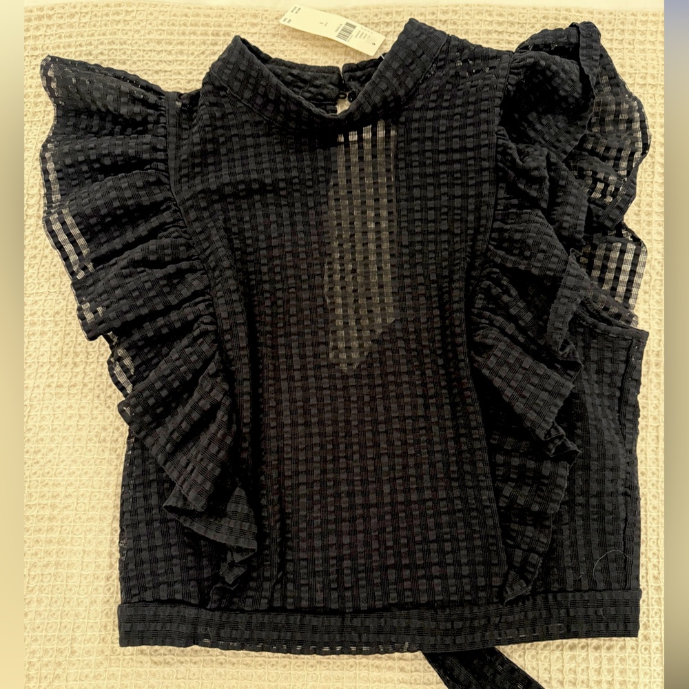 Anthropologie Black Ruffle Sleeve Top |NWT